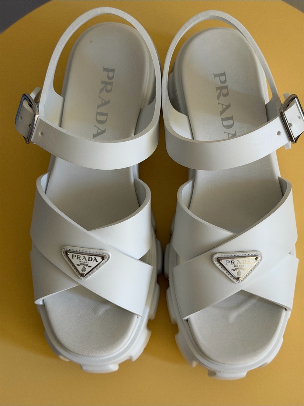 PRADA MONOLITH WHITE RUBBER PLATFORM SANDALS - Picture 8 of 10